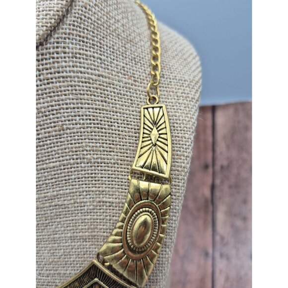 NWOT Gold Tone & Faux Turquoise Teardrop Bib Collar Necklace Southwestern 22" - Picture 5 of 10